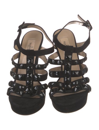 Valentino Suede Crystal Embellishments Slingback Sandals