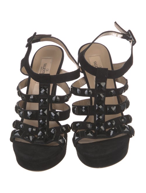 Valentino Suede Crystal Embellishments Slingback Sandals