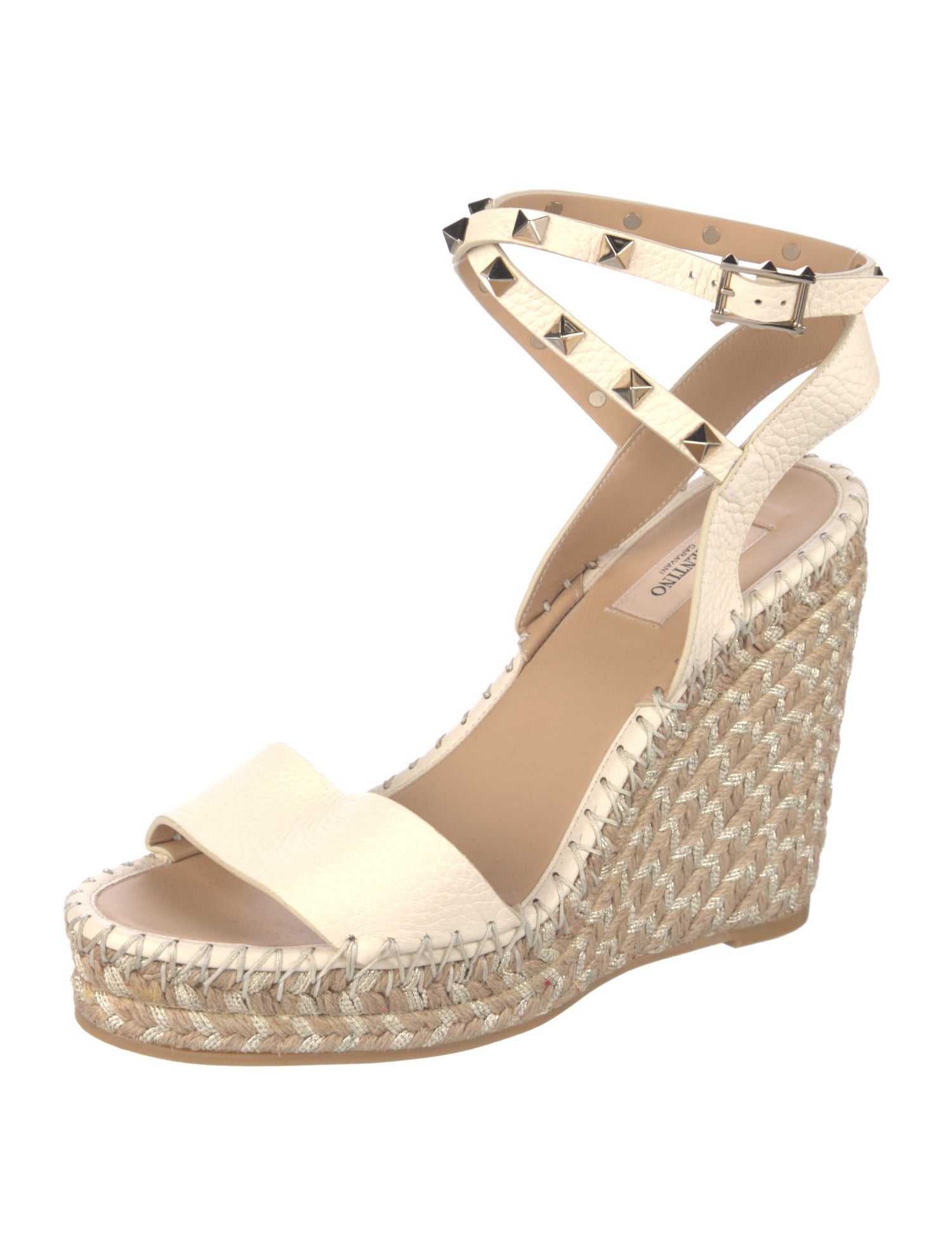 Valentino Rockstud Accents Leather Espadrilles