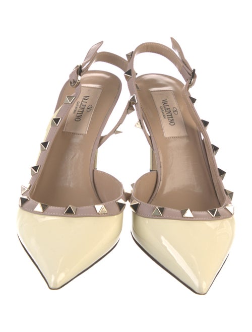 Valentino Patent Leather Colorblock Pattern Slingback Pumps