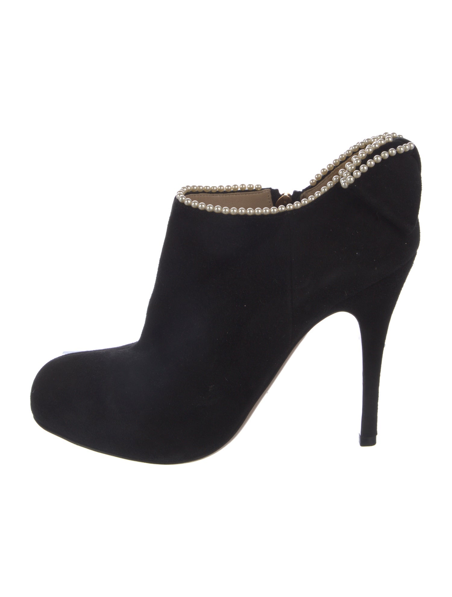 Valentino Faux Pearl Accents Suede Boots