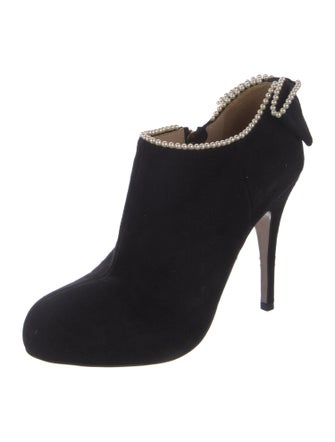 Valentino Faux Pearl Accents Suede Boots