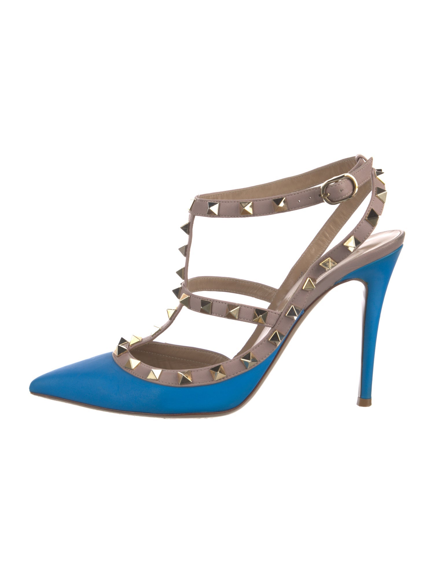 Valentino Rockstud Accents Leather T-Strap Pumps