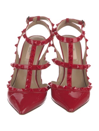 Valentino Rockstud Accents Patent Leather T-Strap Pumps