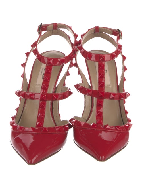 Valentino Rockstud Accents Patent Leather T-Strap Pumps