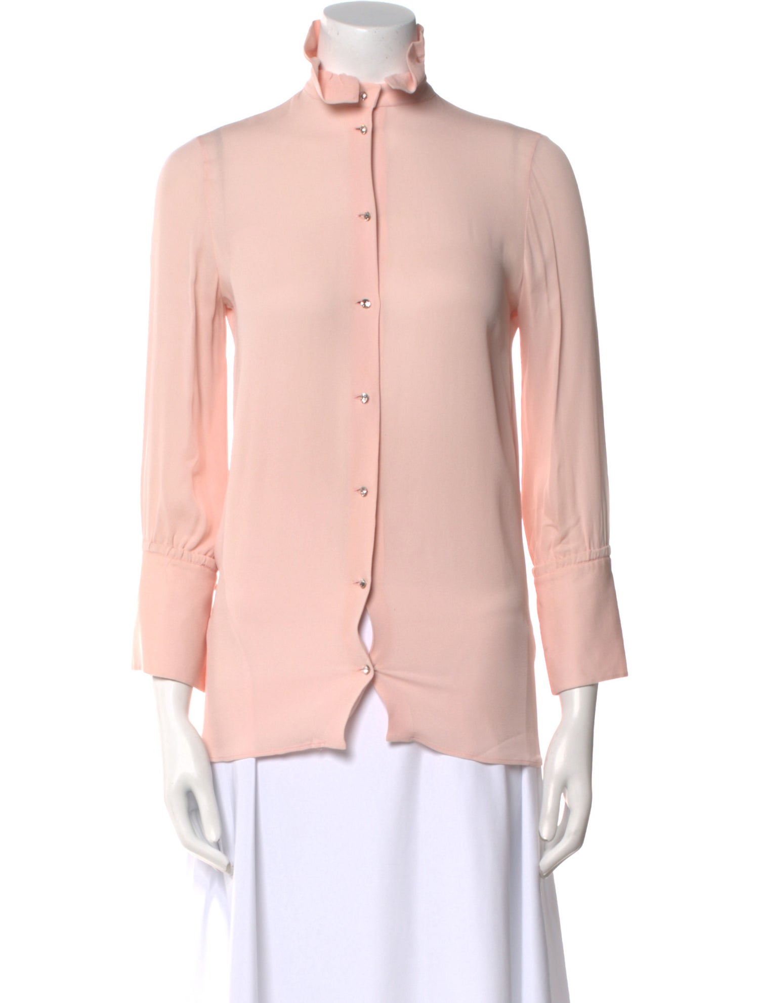Valentino Silk Mock Neck Button-Up Top