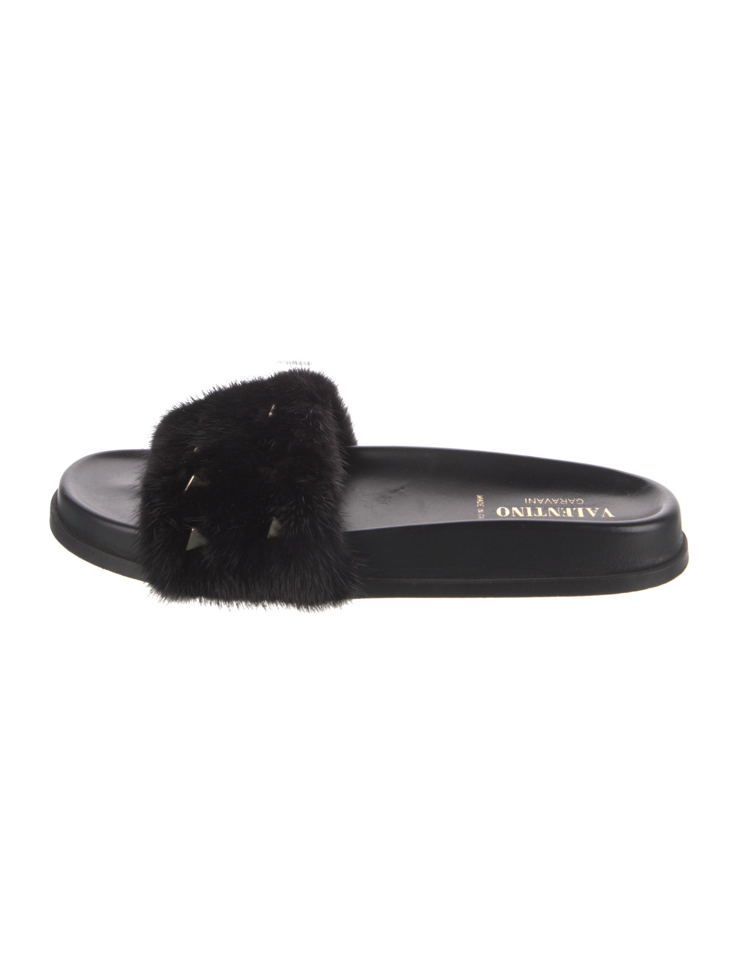 Valentino Rockstud Accents Fur Slides