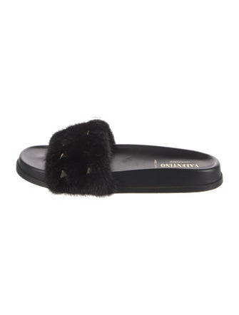 Valentino Rockstud Accents Fur Slides
