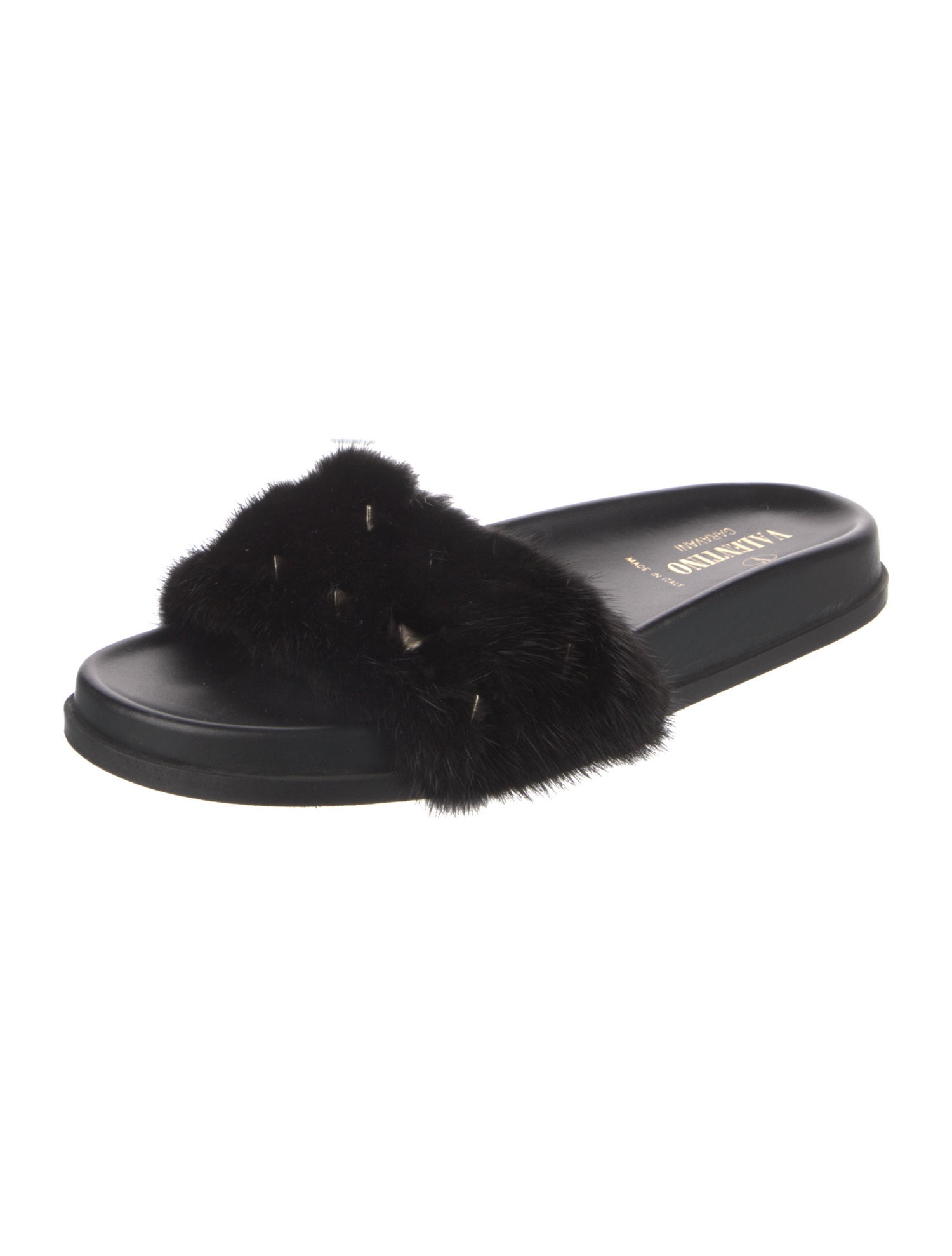 Valentino Rockstud Accents Fur Slides