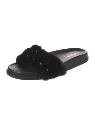 Valentino Rockstud Accents Fur Slides