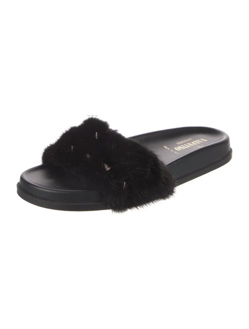 Valentino Rockstud Accents Fur Slides