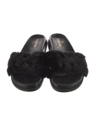 Valentino Rockstud Accents Fur Slides
