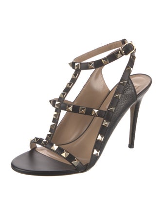 Valentino Rockstud Accents Leather T-Strap Sandals