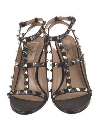 Valentino Rockstud Accents Leather T-Strap Sandals