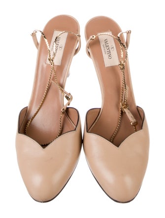 Valentino Leather Chain-Link Accents Slingback Pumps