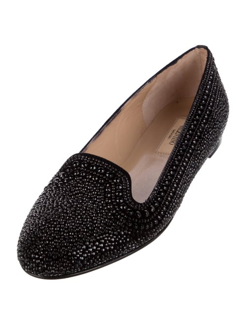 Valentino Suede Crystal Embellishments Loafers