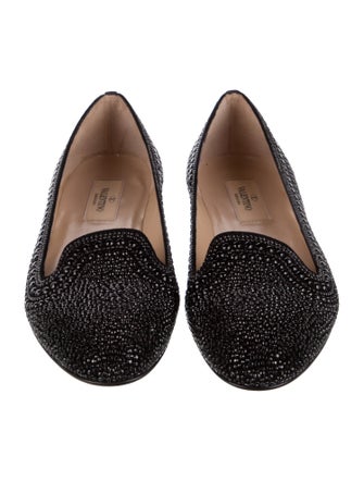 Valentino Suede Crystal Embellishments Loafers