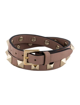 Valentino Leather Rockstud Double Wrap Bracelet