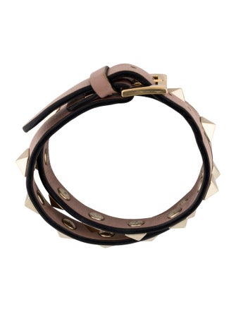 Valentino Leather Rockstud Double Wrap Bracelet
