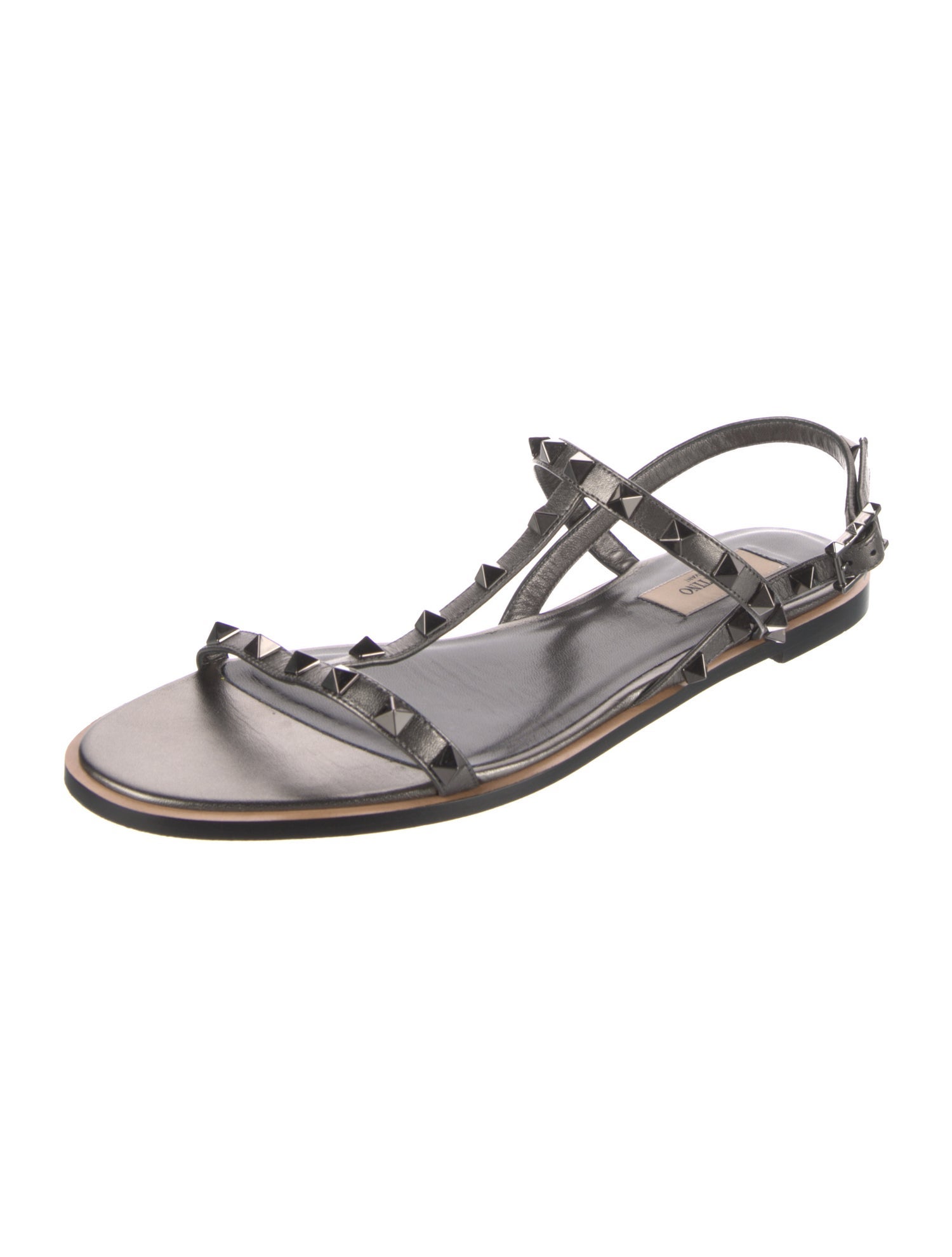 Valentino Rockstud Accents Leather T-Strap Sandals