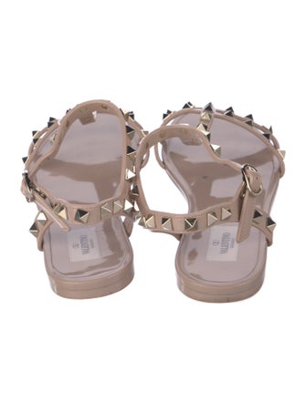 Valentino Rockstud Accents Rubber T-Strap Sandals