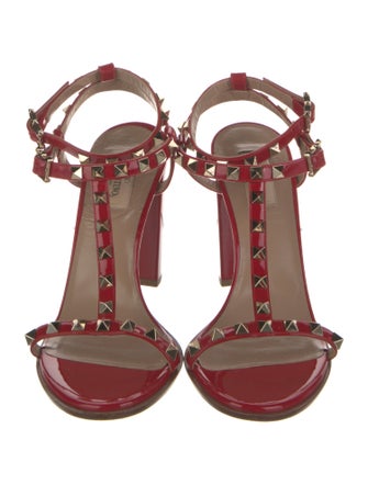 Valentino Rockstud Accents Leather T-Strap Sandals