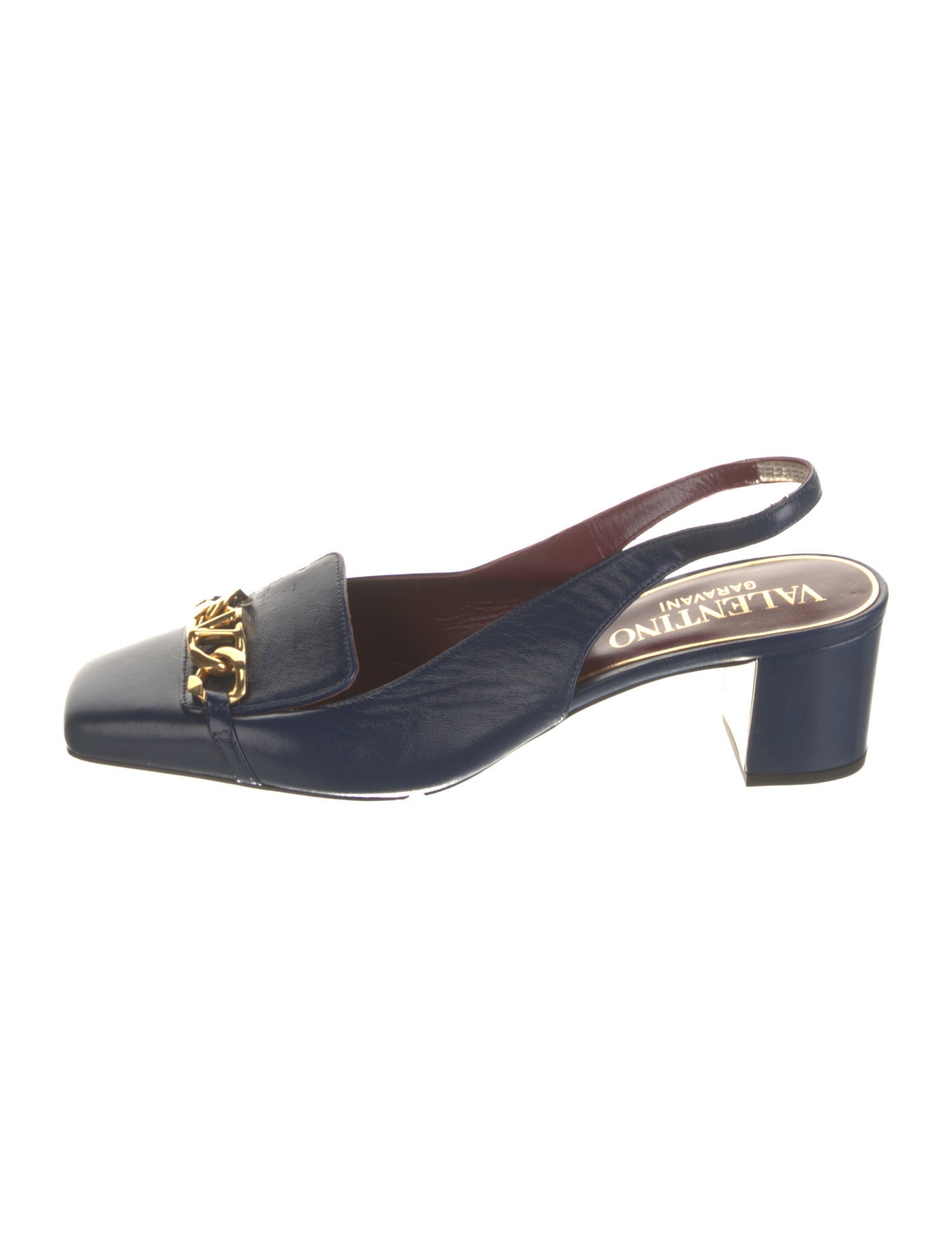 Valentino Leather Chain-Link Accents Slingback Pumps