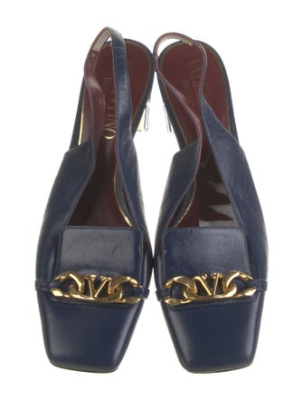 Valentino Leather Chain-Link Accents Slingback Pumps