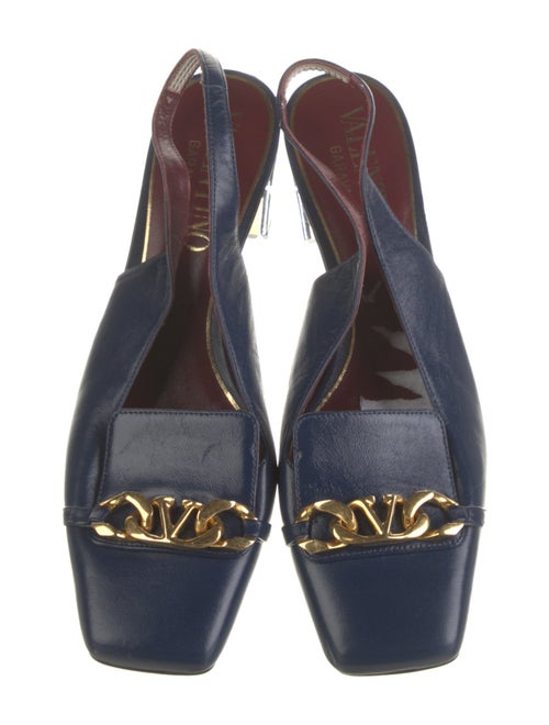 Valentino Leather Chain-Link Accents Slingback Pumps