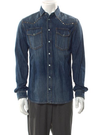 Valentino Rockstud Accents Long Sleeve Denim Shirt