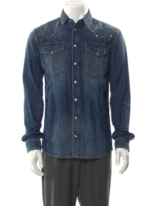 Valentino Rockstud Accents Long Sleeve Denim Shirt