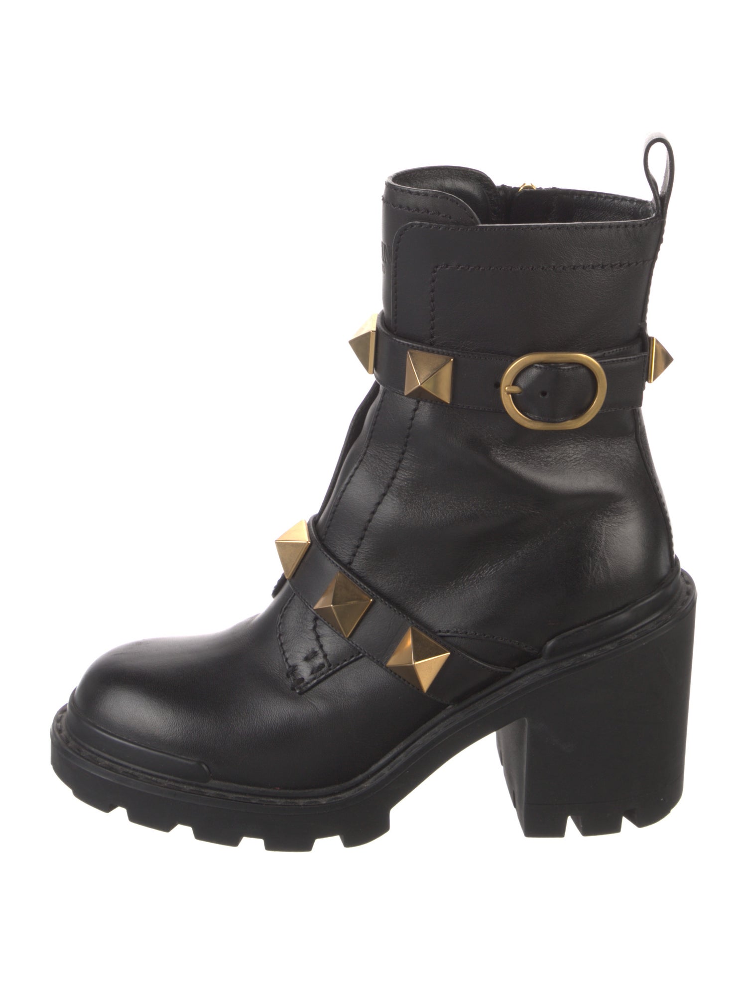 Valentino Rockstud Accents Leather Combat Boots
