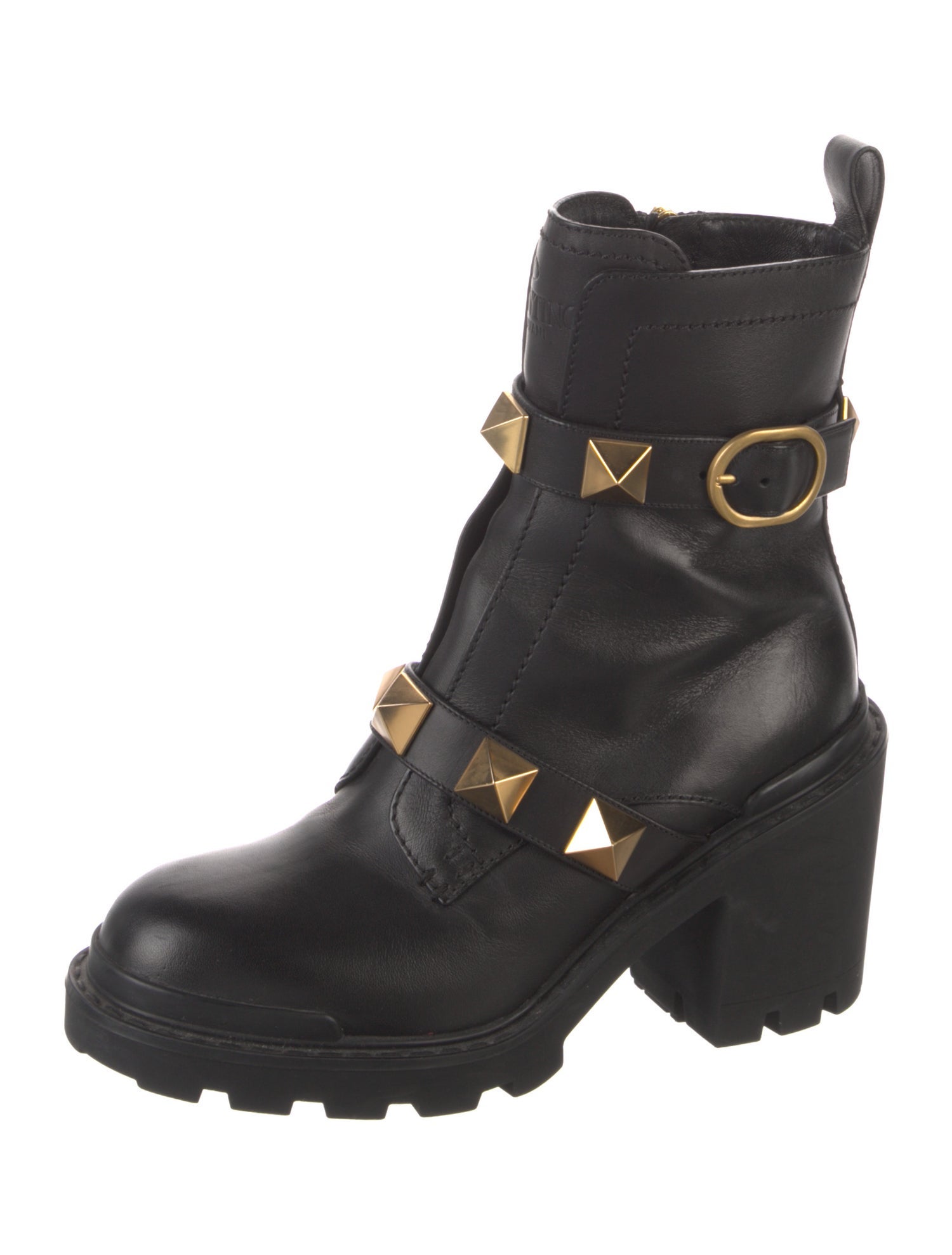 Valentino Rockstud Accents Leather Combat Boots