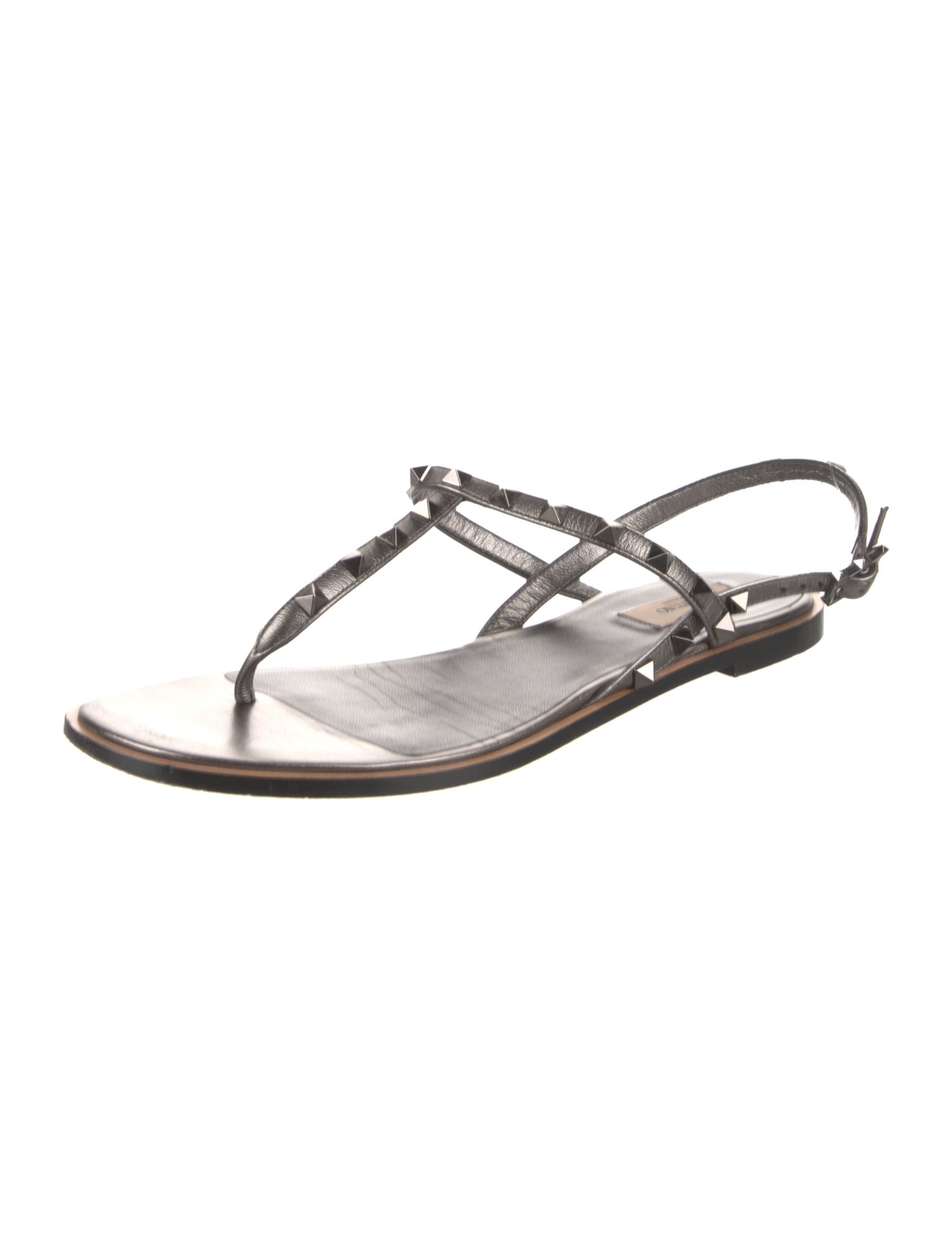 Valentino Rockstud Accents Leather T-Strap Sandals