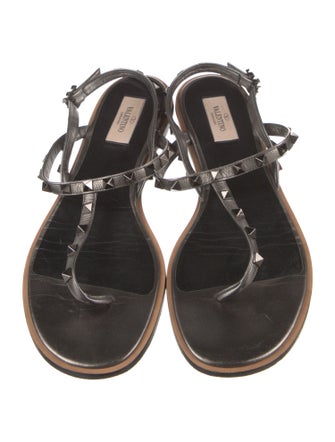 Valentino Rockstud Accents Leather T-Strap Sandals
