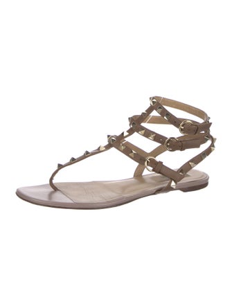 Valentino Rockstud Accents Leather T-Strap Sandals
