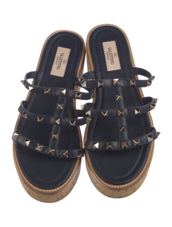 Valentino Rockstud Accents Leather Slides