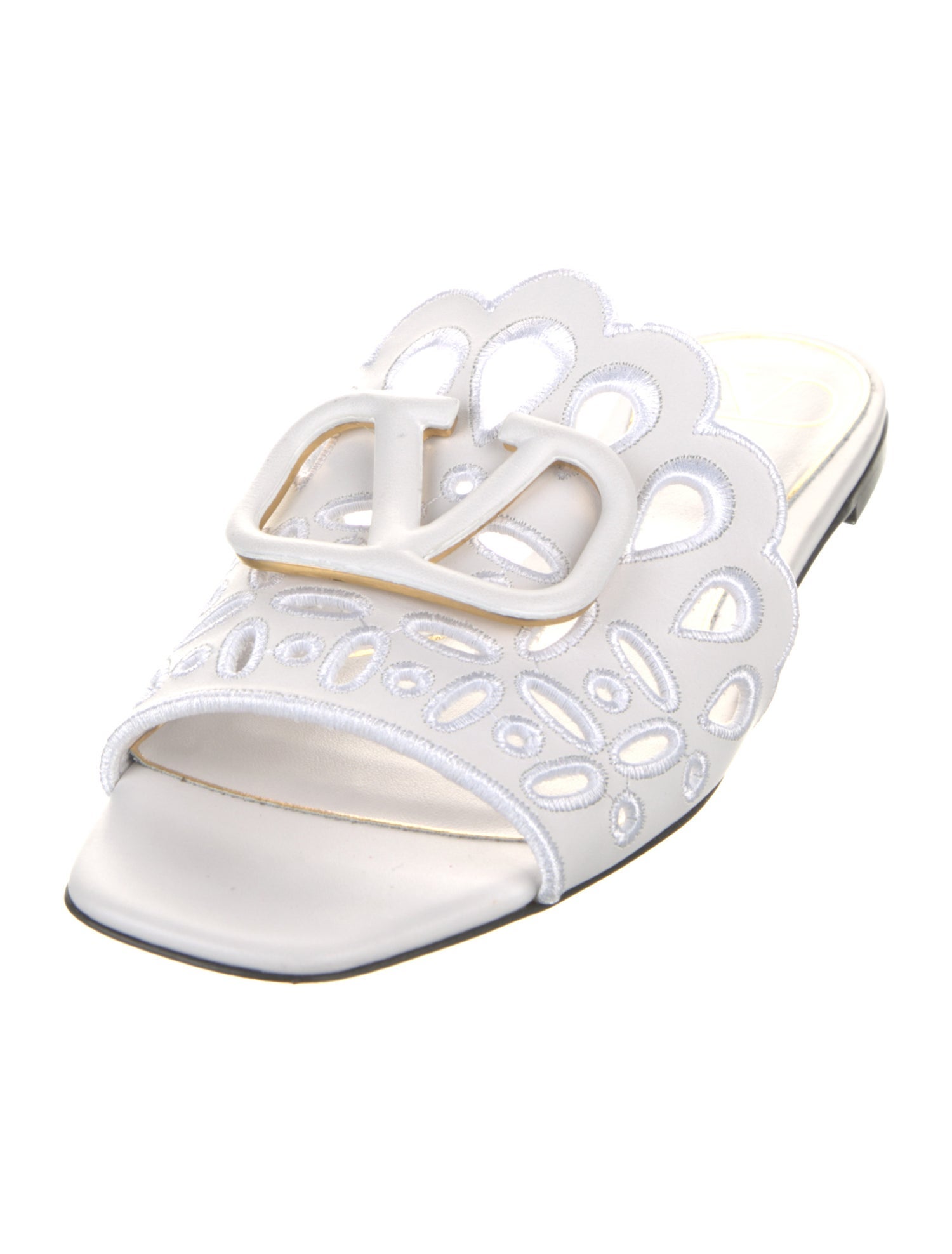 Valentino Leather Embroidered Accent Slides