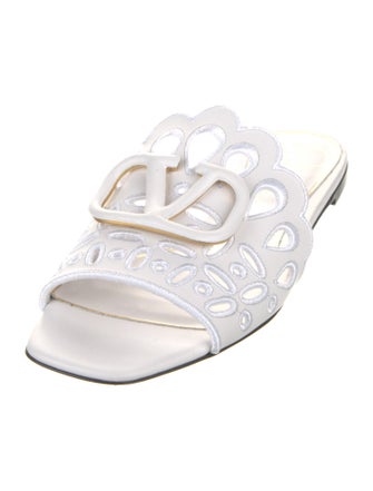 Valentino Leather Embroidered Accent Slides