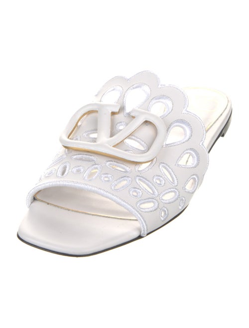 Valentino Leather Embroidered Accent Slides