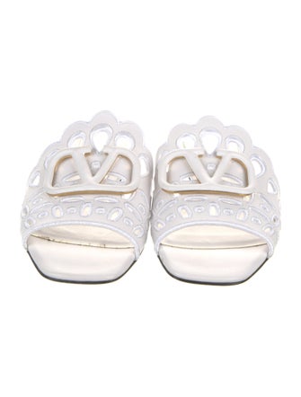 Valentino Leather Embroidered Accent Slides