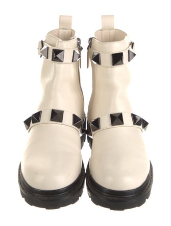 Valentino Rockstud Accents Leather Combat Boots
