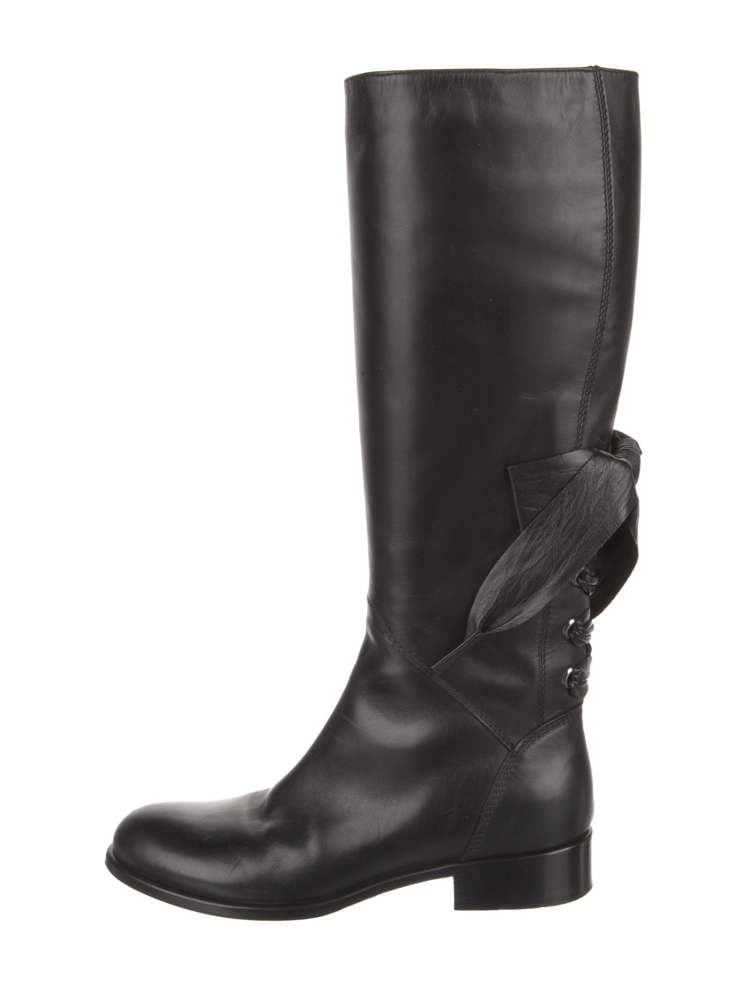 Valentino Leather Bow Accents Riding Boots