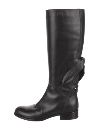 Valentino Leather Bow Accents Riding Boots