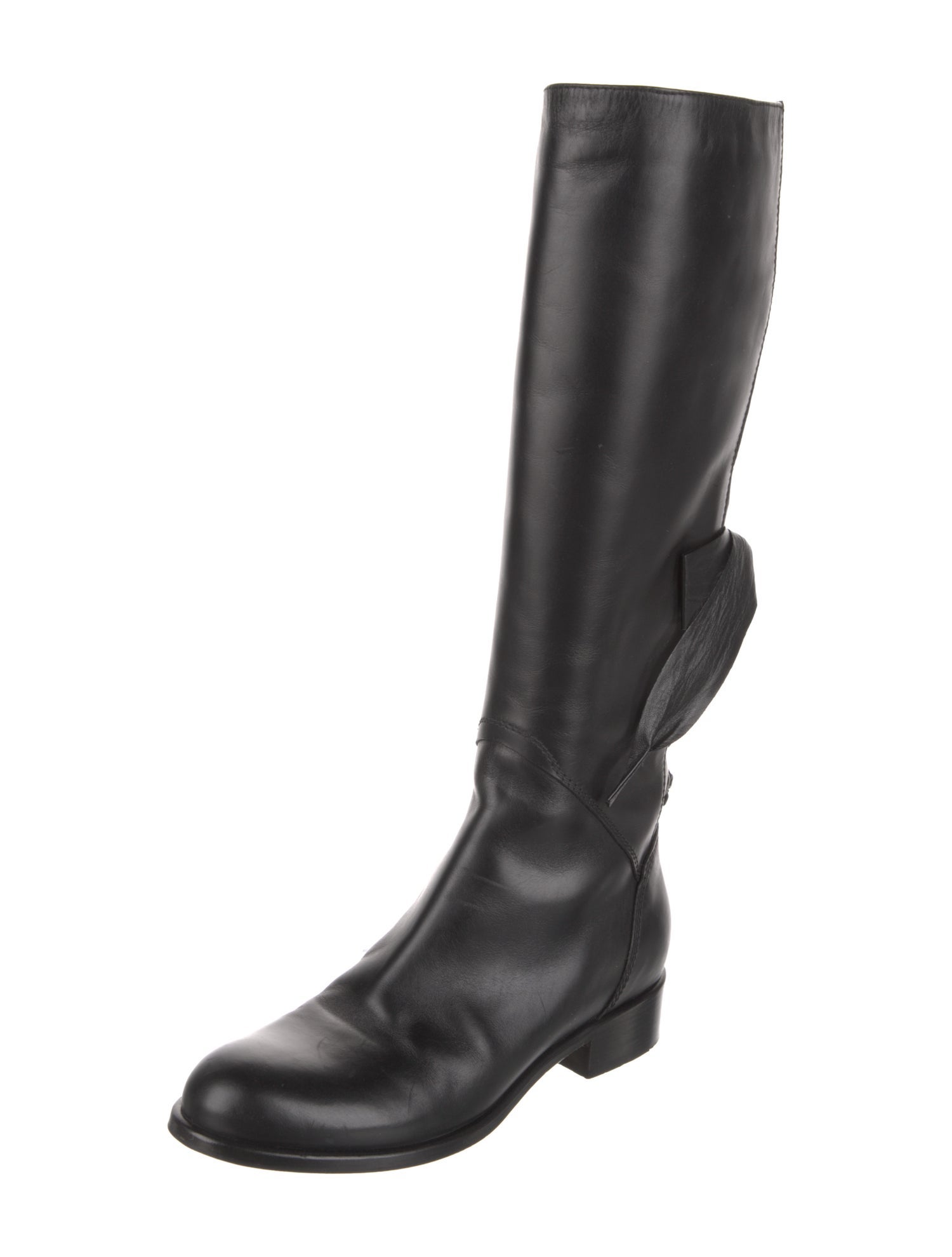 Valentino Leather Bow Accents Riding Boots