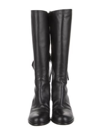 Valentino Leather Bow Accents Riding Boots