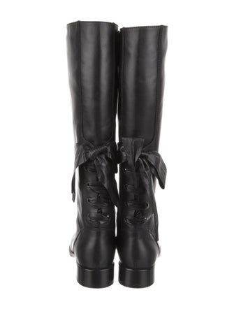 Valentino Leather Bow Accents Riding Boots
