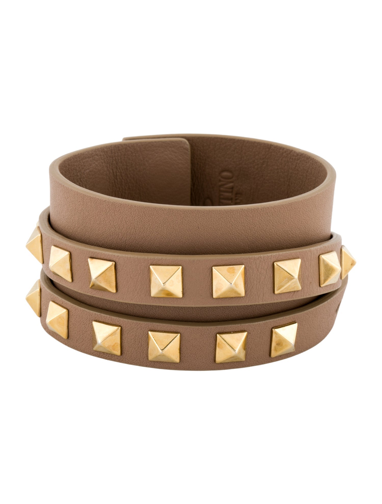 Valentino Leather Wide Rockstud Double Wrap Bracelet
