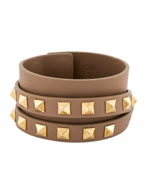 Valentino Leather Wide Rockstud Double Wrap Bracelet