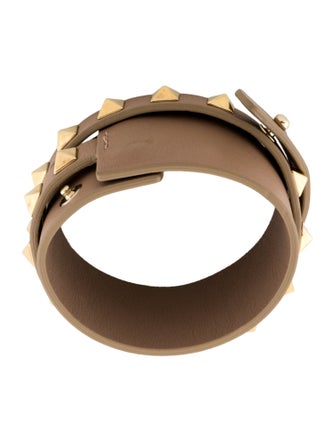 Valentino Leather Wide Rockstud Double Wrap Bracelet